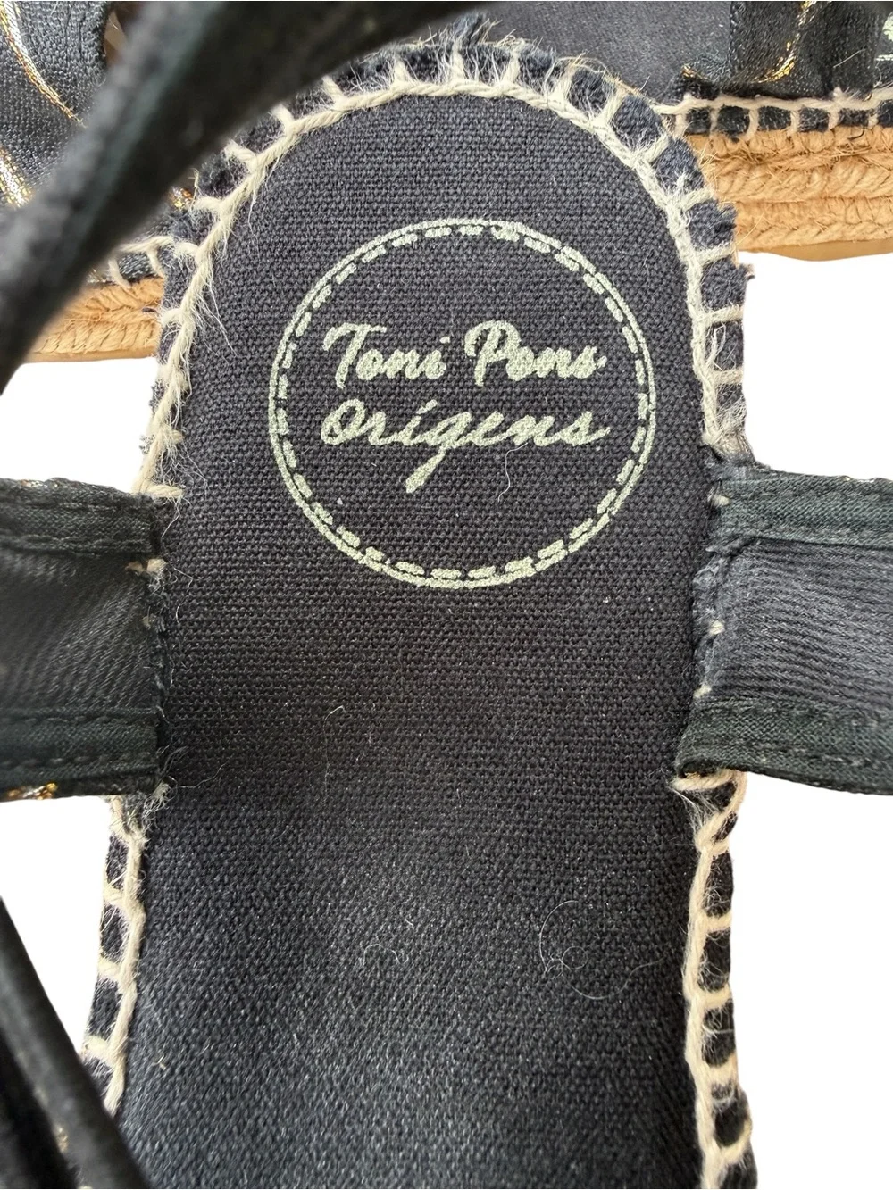 Toni Pons Black Gold Stripe Slingback Espadrilles EU Size 40 US 9 Euro Summer